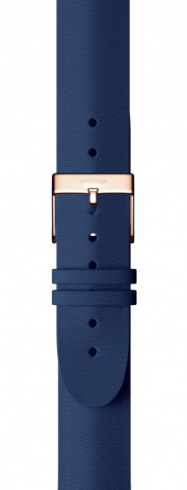 Withings Leather Wristband 18mm w Rose Gold buckle for Scanwatch 38mm, Steel HR 36mm, Withings Move, Move ECG, Steel - Navy Blue