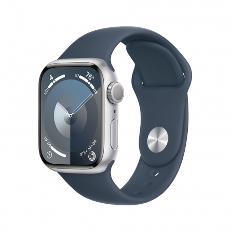 Apple Watch S9 GPS 45mm Silver Alu Case w Storm Blue Sport Band - S/M (DEMO)