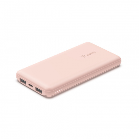 Belkin BOOST CHARGE (10000 mAH) Power Bank with USB-C 15W - Dual USB-A - 15cm USB-A to C Cable - Pink
