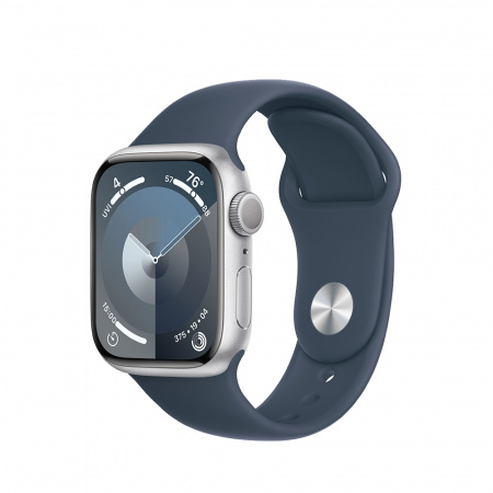 Apple Watch S9 GPS 41mm Silver Alu Case w Storm Blue Sport Band - M/L