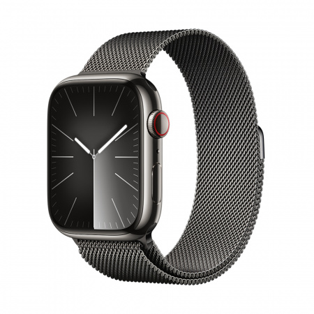 Apple Watch S9 Cellular 45mm Graphite Stainless Steel Case w Graphite Milanese Loop